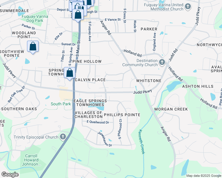 map of restaurants, bars, coffee shops, grocery stores, and more near 408 Ginwood Court in Fuquay-Varina