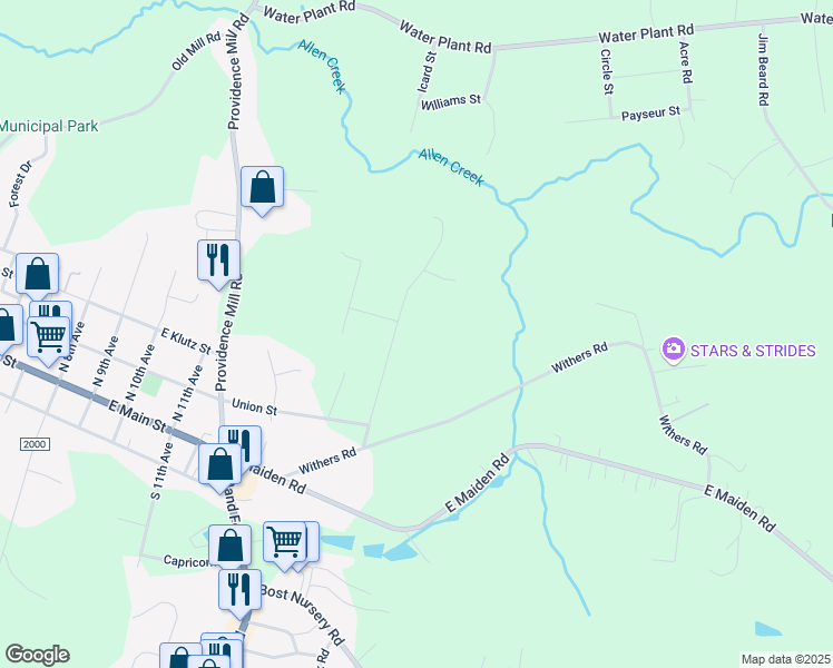 map of restaurants, bars, coffee shops, grocery stores, and more near 4196 H E Propst Road in Maiden