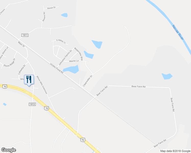 map of restaurants, bars, coffee shops, grocery stores, and more near 128 Clear Water Dr in Smithfield