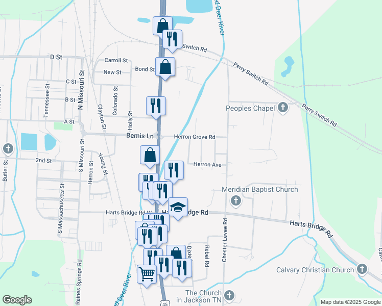 map of restaurants, bars, coffee shops, grocery stores, and more near 34 Wiley Street in Jackson