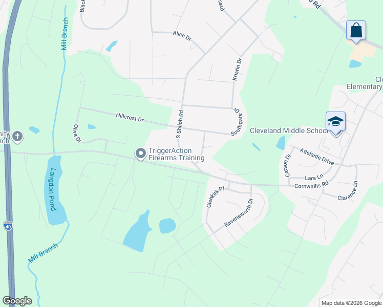 map of restaurants, bars, coffee shops, grocery stores, and more near 4501 South Shiloh Road in Garner