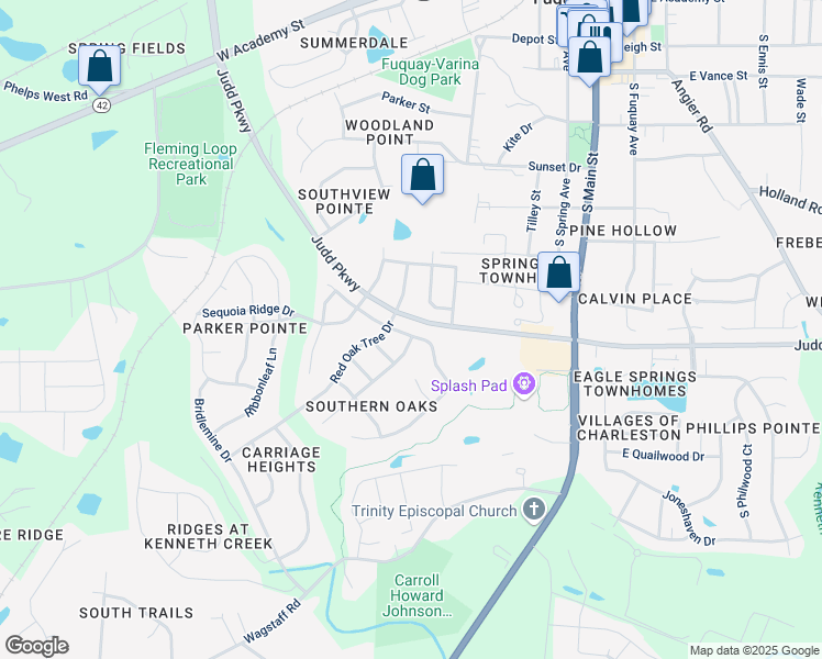 map of restaurants, bars, coffee shops, grocery stores, and more near 501 Timber Meadow Lake in Fuquay Varina