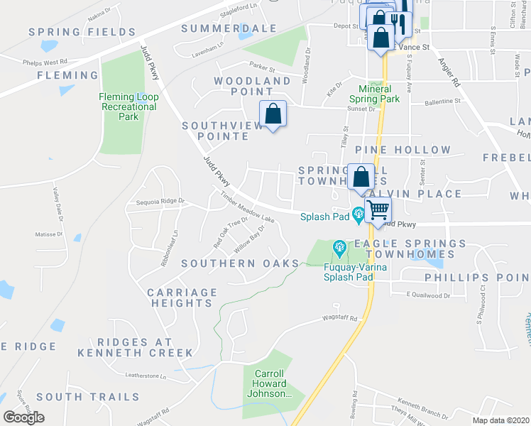 map of restaurants, bars, coffee shops, grocery stores, and more near 501 Timber Meadow Lake Drive in Fuquay-Varina