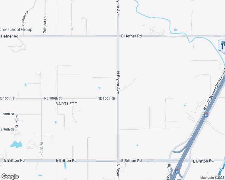 map of restaurants, bars, coffee shops, grocery stores, and more near 10201 North Bryant Avenue in Oklahoma City