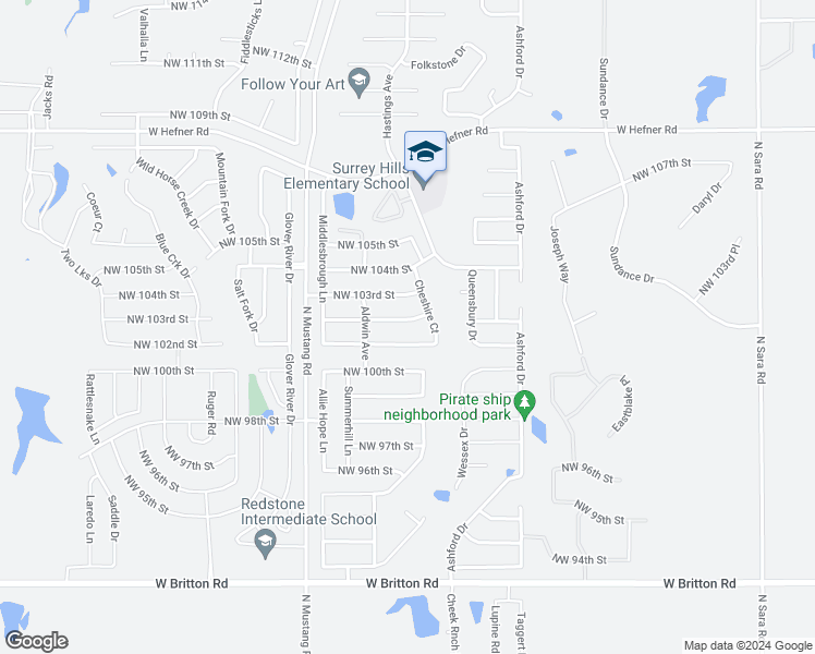 map of restaurants, bars, coffee shops, grocery stores, and more near 11220 Northwest 102nd Street in Yukon