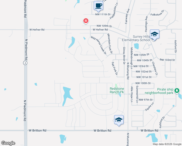 map of restaurants, bars, coffee shops, grocery stores, and more near 10308 Salt Fork Drive in Yukon