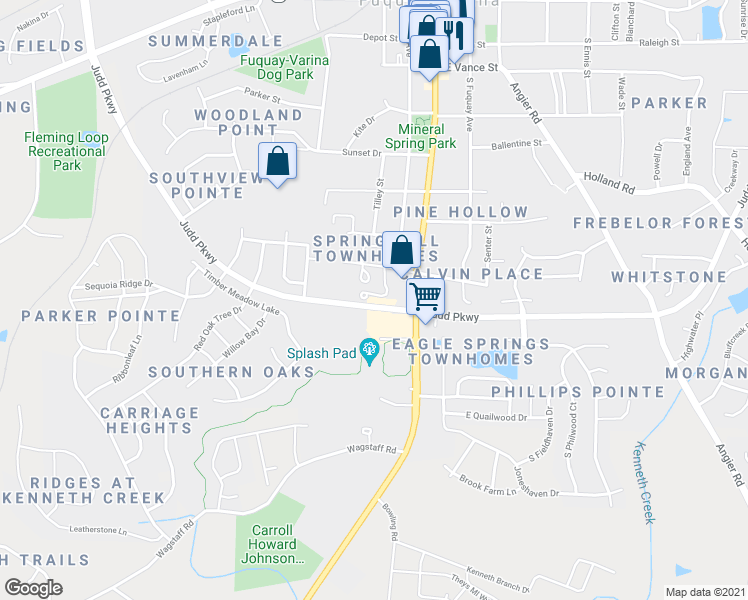 map of restaurants, bars, coffee shops, grocery stores, and more near 500 Lowman Circle in Fuquay-Varina