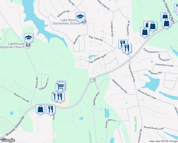 map of restaurants, bars, coffee shops, grocery stores, and more near 114 Abbotswood Place in Mooresville