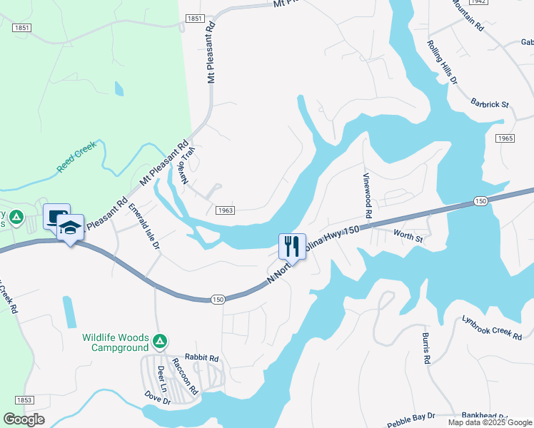 map of restaurants, bars, coffee shops, grocery stores, and more near 6885 Navajo Trail in Lake Norman of Catawba