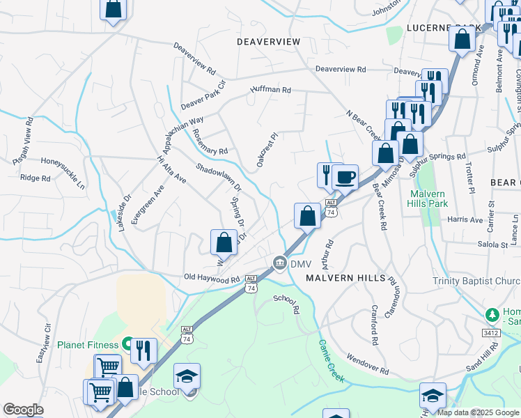 map of restaurants, bars, coffee shops, grocery stores, and more near 5 Shadowlawn Drive in Asheville