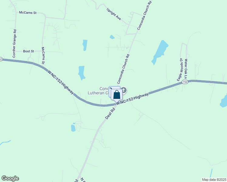 map of restaurants, bars, coffee shops, grocery stores, and more near 150 Concordia Church Road in China Grove