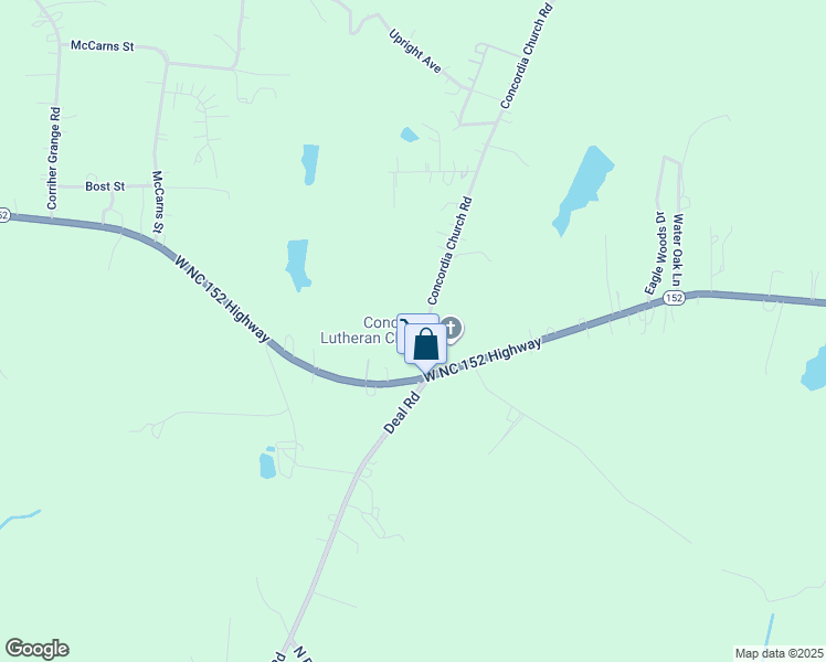 map of restaurants, bars, coffee shops, grocery stores, and more near 150 Concordia Church Road in China Grove