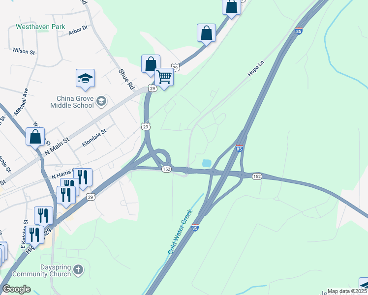 map of restaurants, bars, coffee shops, grocery stores, and more near 220 Yost Town Road in China Grove