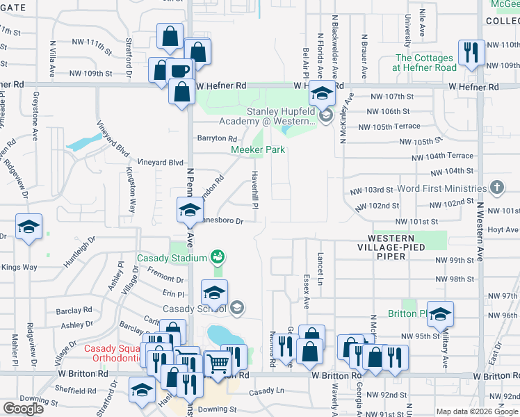 map of restaurants, bars, coffee shops, grocery stores, and more near 10112 Haverhill Place in The Village