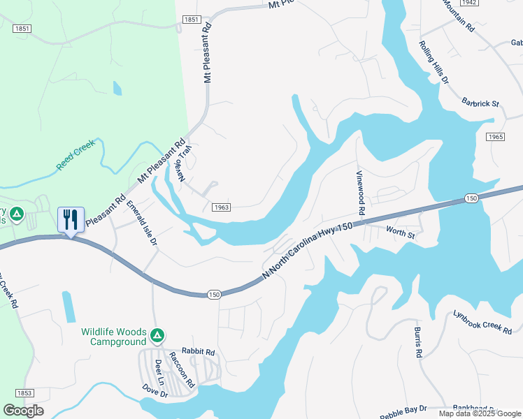 map of restaurants, bars, coffee shops, grocery stores, and more near 6885 Navajo Trail in Lake Norman of Catawba