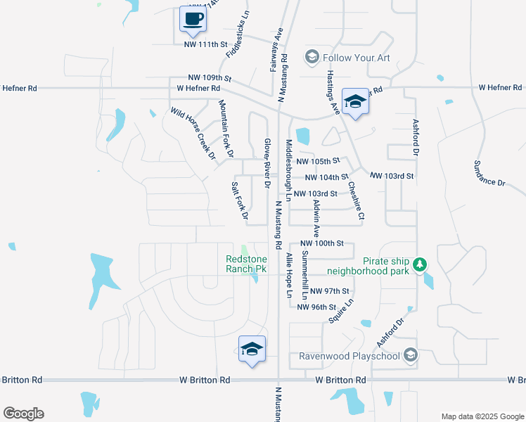 map of restaurants, bars, coffee shops, grocery stores, and more near 10213 Glover River Drive in Yukon