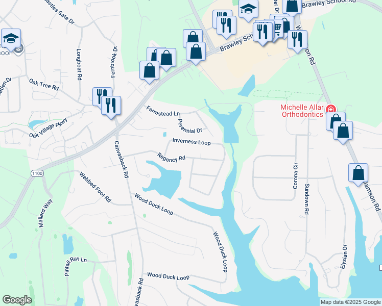 map of restaurants, bars, coffee shops, grocery stores, and more near 187 Regency Road in Mooresville