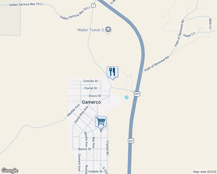 map of restaurants, bars, coffee shops, grocery stores, and more near 698 Granite Street in Gallup