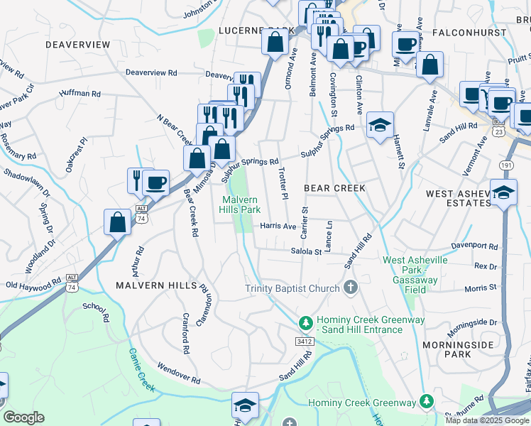 map of restaurants, bars, coffee shops, grocery stores, and more near 103 Middlemont Avenue in Asheville
