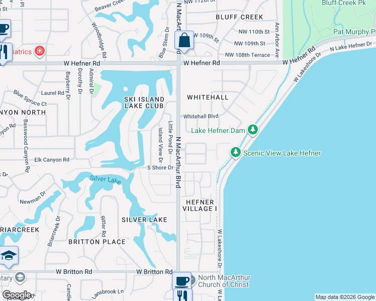 map of restaurants, bars, coffee shops, grocery stores, and more near 5813 Northwest 102nd Street in Oklahoma City