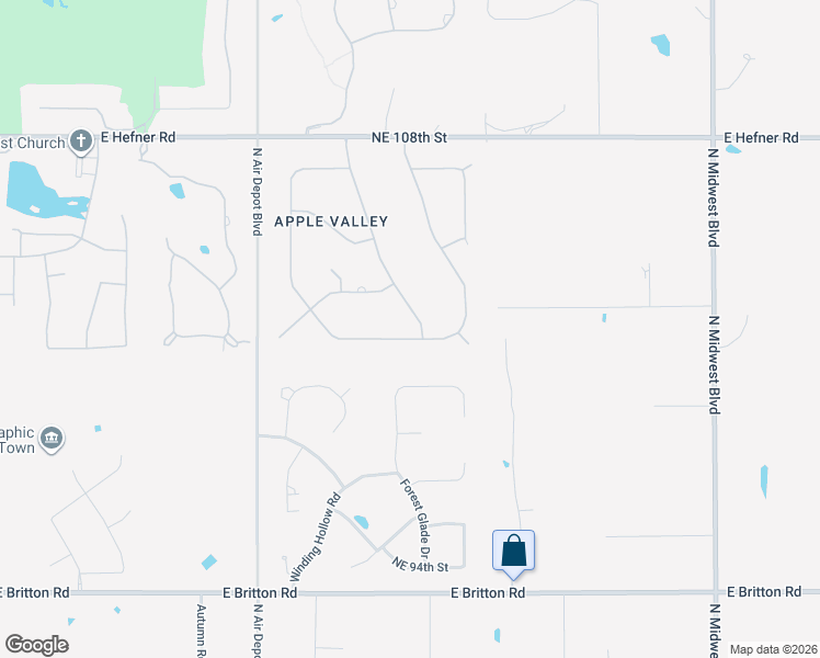 map of restaurants, bars, coffee shops, grocery stores, and more near 7301 Northeast 104th Street in Oklahoma City