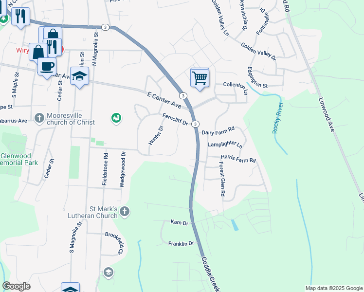 map of restaurants, bars, coffee shops, grocery stores, and more near 846 Vintage Drive in Mooresville