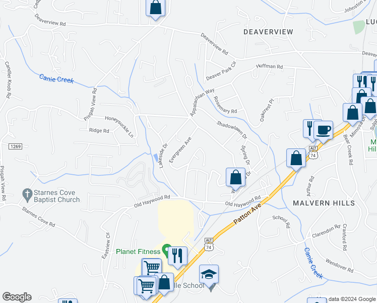 map of restaurants, bars, coffee shops, grocery stores, and more near 42 Robinwood Avenue in Asheville