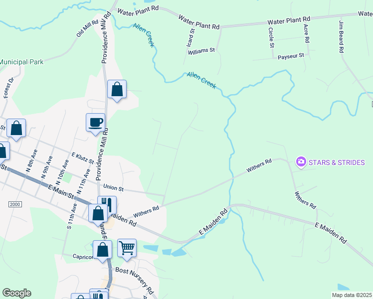 map of restaurants, bars, coffee shops, grocery stores, and more near 4196 H E Propst Road in Maiden