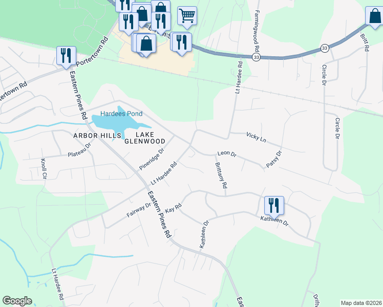 map of restaurants, bars, coffee shops, grocery stores, and more near 2112 Leon Dr in Greenville