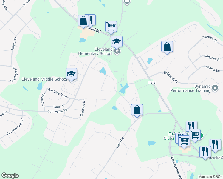 map of restaurants, bars, coffee shops, grocery stores, and more near 32 Iroquois Court in Garner
