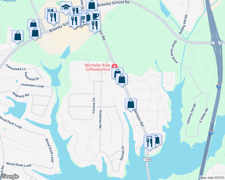 map of restaurants, bars, coffee shops, grocery stores, and more near 328 Elysian Drive in Mooresville