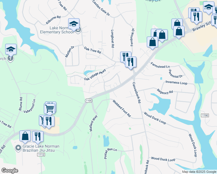 map of restaurants, bars, coffee shops, grocery stores, and more near 914 Brawley School Road in Mooresville