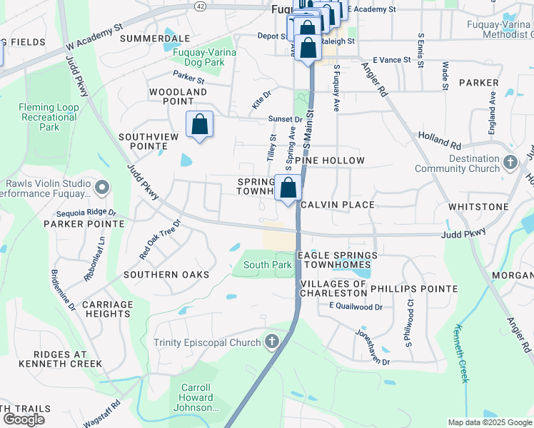 map of restaurants, bars, coffee shops, grocery stores, and more near 500 Lowman Circle in Fuquay-Varina