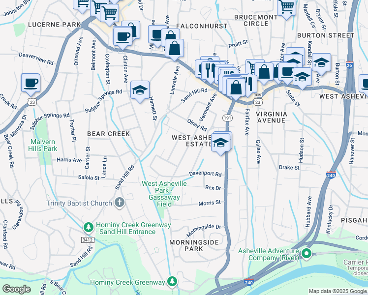 map of restaurants, bars, coffee shops, grocery stores, and more near 149 Vermont Avenue in Asheville