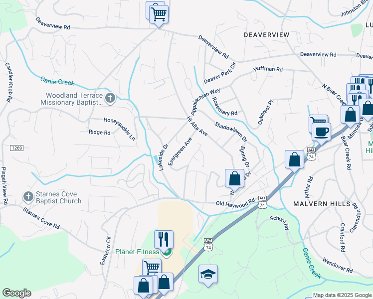 map of restaurants, bars, coffee shops, grocery stores, and more near 42 Robinwood Avenue in Asheville