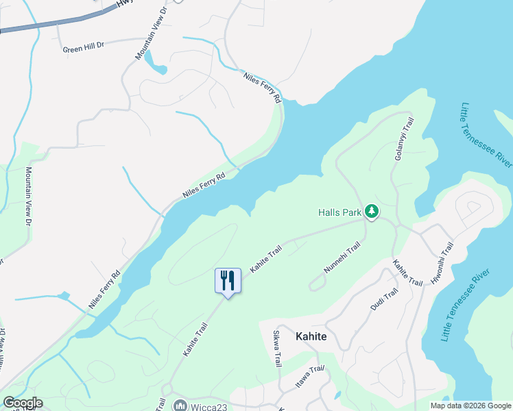 map of restaurants, bars, coffee shops, grocery stores, and more near 140 Ganega Trail in Vonore