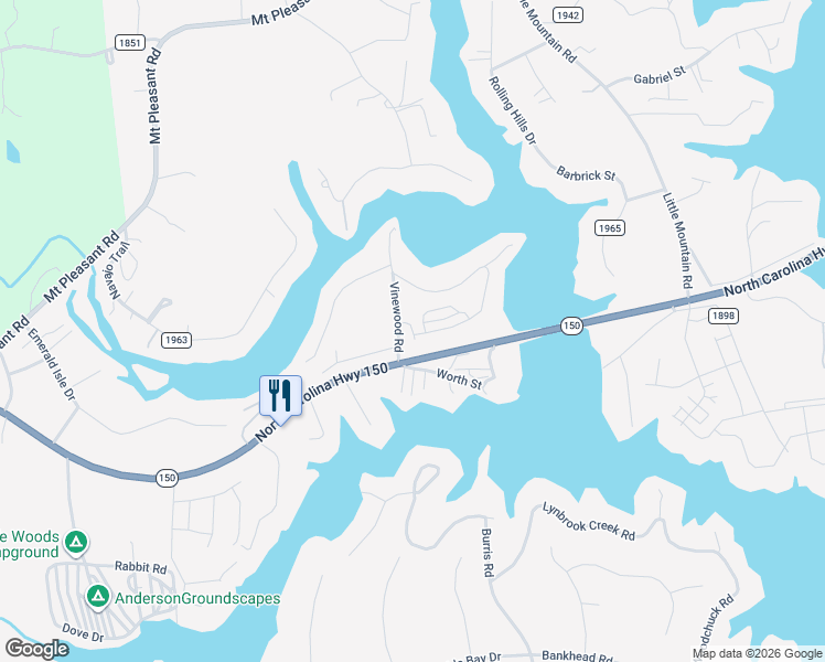 map of restaurants, bars, coffee shops, grocery stores, and more near 7100-7146 Vinewood Road in Sherrills Ford