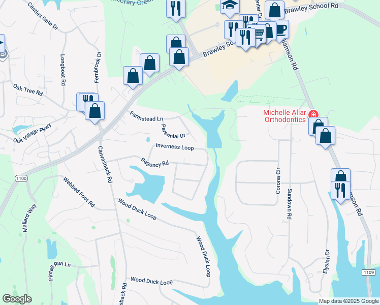 map of restaurants, bars, coffee shops, grocery stores, and more near 162 Inverness Loop in Mooresville