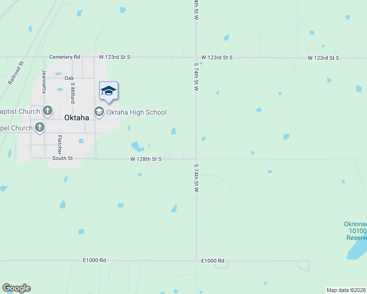 map of restaurants, bars, coffee shops, grocery stores, and more near 7400 West 128th Street South in Oktaha