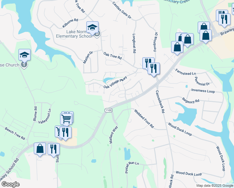 map of restaurants, bars, coffee shops, grocery stores, and more near 127 Clusters Circle in Mooresville