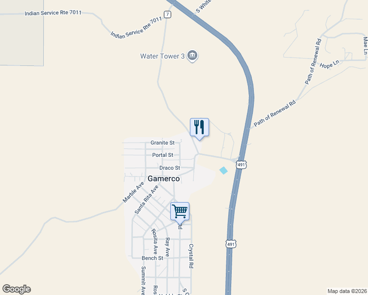 map of restaurants, bars, coffee shops, grocery stores, and more near 600-698 Granite Street in Gallup