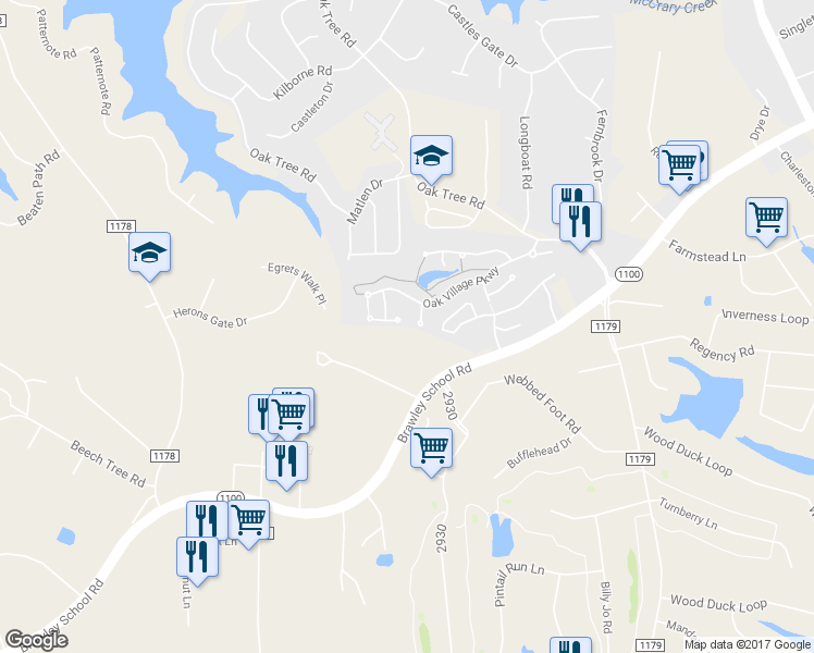 map of restaurants, bars, coffee shops, grocery stores, and more near 103 Keswick Lane in Mooresville
