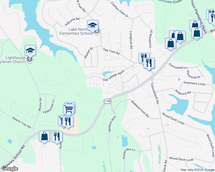 map of restaurants, bars, coffee shops, grocery stores, and more near 147 Clusters Circle in Mooresville