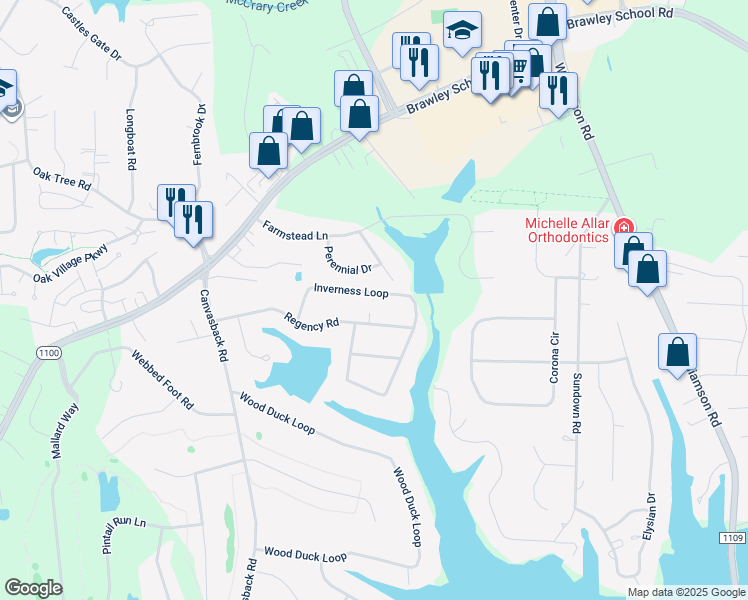 map of restaurants, bars, coffee shops, grocery stores, and more near 162 Inverness Loop in Mooresville