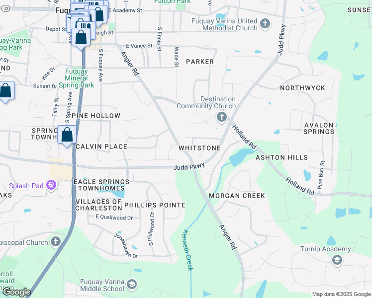 map of restaurants, bars, coffee shops, grocery stores, and more near 501 Creek Valley Drive in Fuquay-Varina