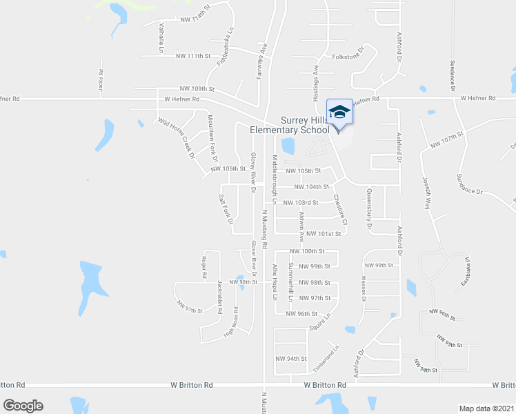 map of restaurants, bars, coffee shops, grocery stores, and more near 10213 Glover River Drive in Yukon