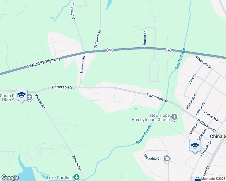 map of restaurants, bars, coffee shops, grocery stores, and more near 1205 Patterson Street in China Grove