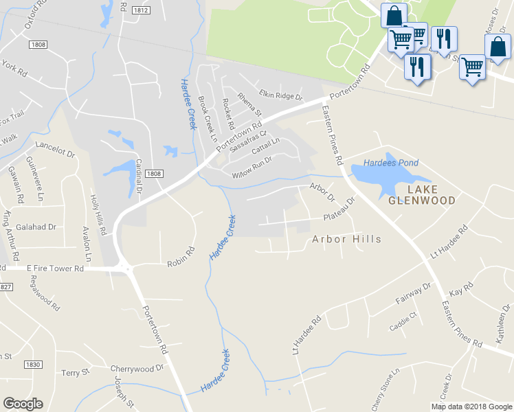 map of restaurants, bars, coffee shops, grocery stores, and more near 106 Arbor Drive in Greenville