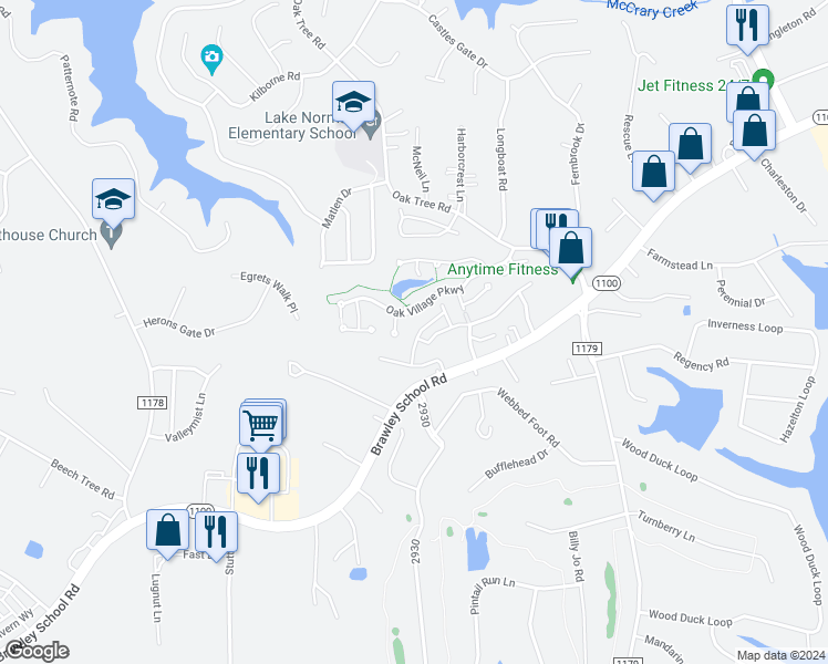 map of restaurants, bars, coffee shops, grocery stores, and more near 167 Clusters Circle in Mooresville