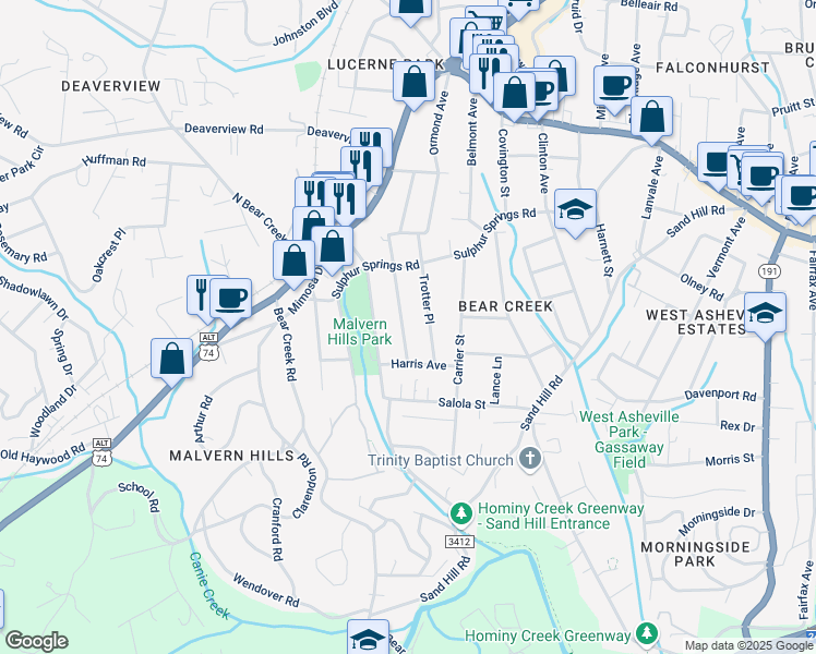 map of restaurants, bars, coffee shops, grocery stores, and more near 88 Middlemont Avenue in Asheville